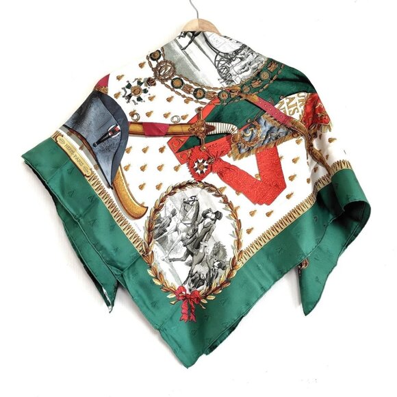 Auth HERMES Carre 90 - Green Cream Multi Scarf - Picture 1 of 10